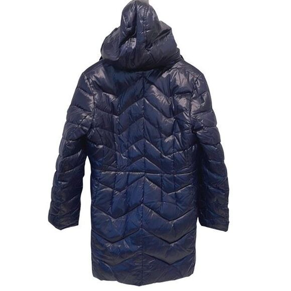 Michael Kors Womens Full Zip Faux Fur Collar Hooded Down Puffer Coat Navy Small - Picture 3 of 9